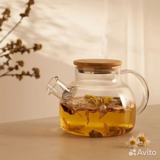 Новый Чайник заварочный с бамбуковой крышкой 1л