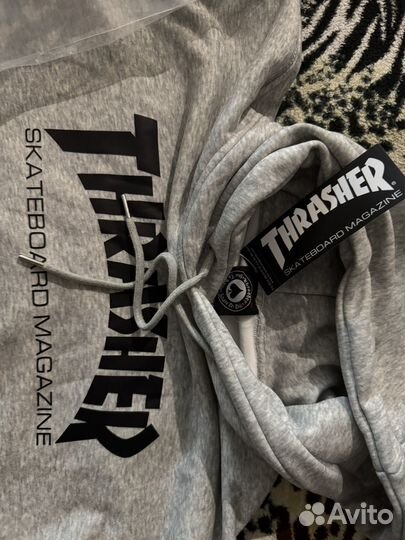 Худи thrasher серое oversize L с подкладкой