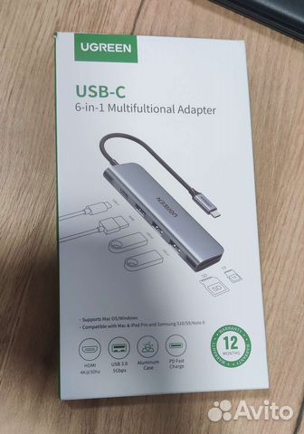 Ugreen USB-C Адаптер 6 в 1 (hdmi,SD,TF,USB&C,PD)