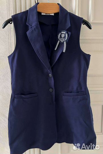Тёмно-синий школьный жилет для девочки размер XS-S
