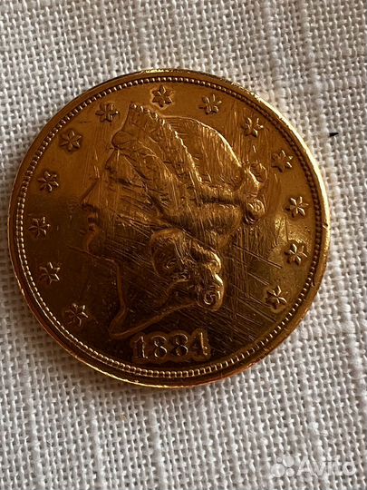 Золотая монета 20 денег 1884 год