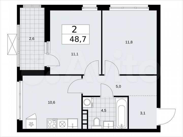 2-к. квартира, 48,7 м², 9/19 эт.