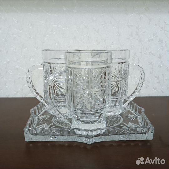 Набор Пивных кружек на подносе хрусталь