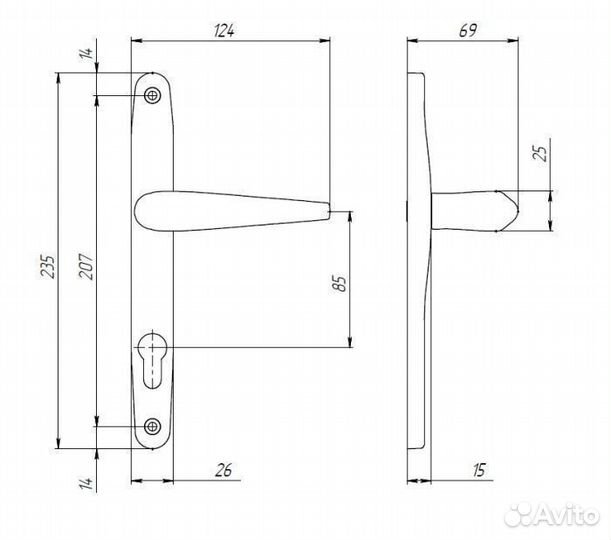 Ручка - нажимной гарнитур 85 мм чёрный