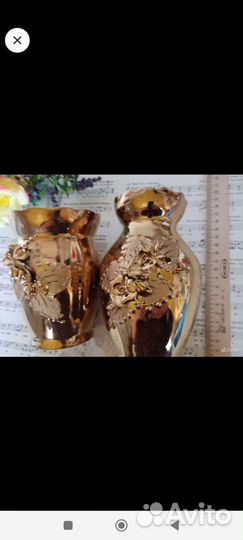 Золотой винтажный набор посуды с лепниной