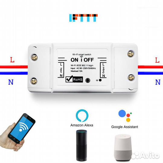 Wi-Fi реле OT-HOS09 (1канал/10A)