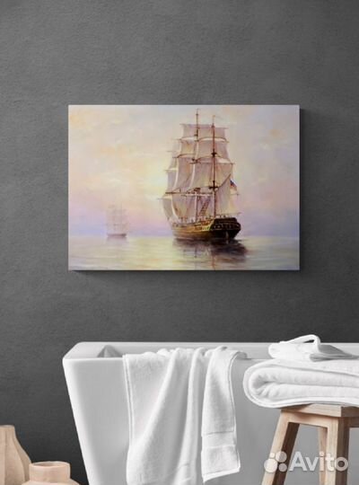 Картина с деревянным парусником на стену 70х50
