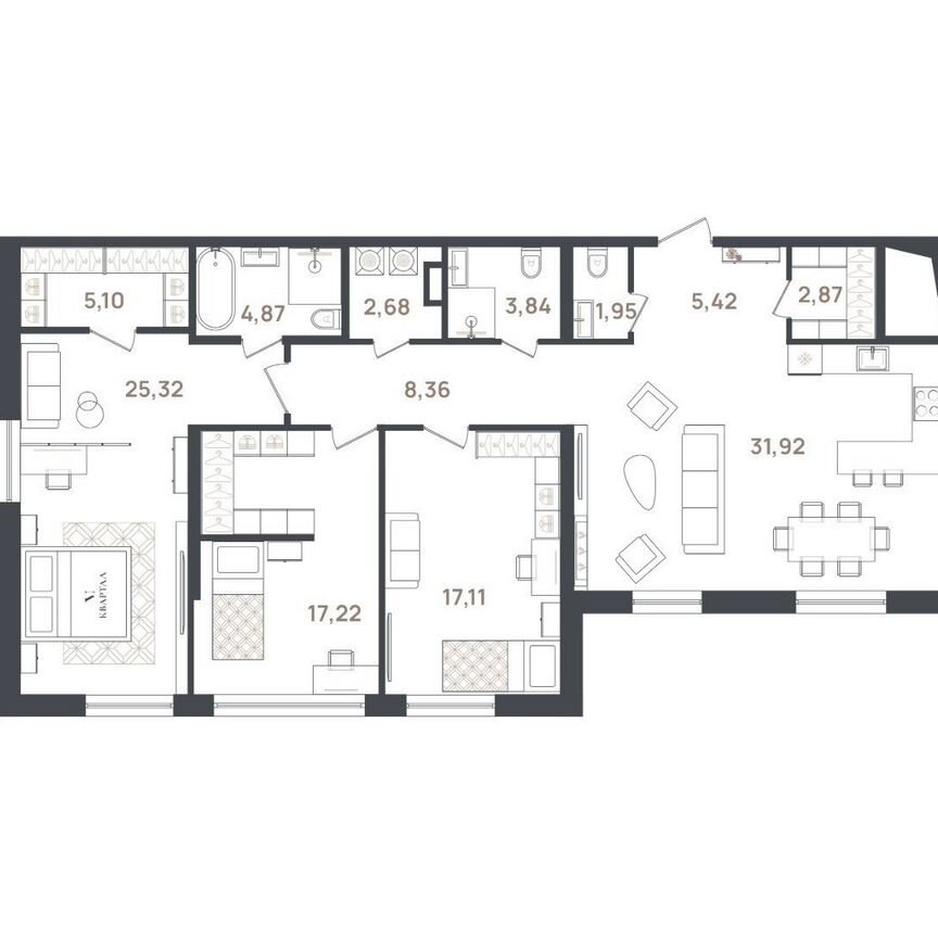 3-к. квартира, 127,5 м², 2/3 эт.