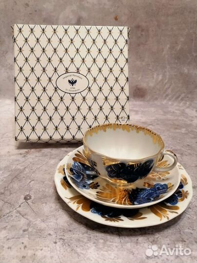 Набор посуды, фарфор ифз, чайная тройка, новый