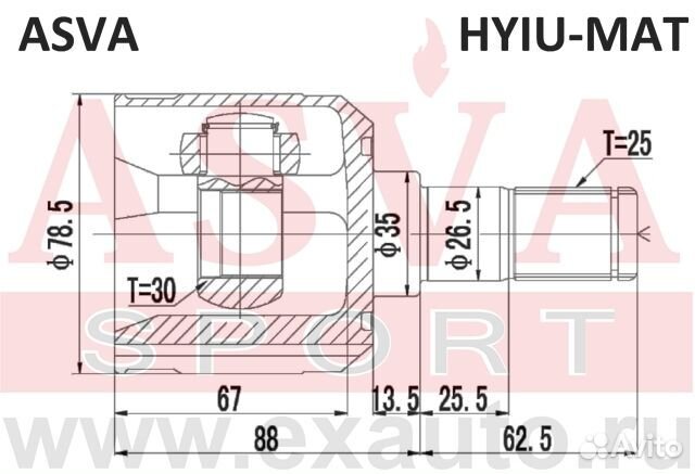 Шрус внутренний hyundai matrix 25x30x35