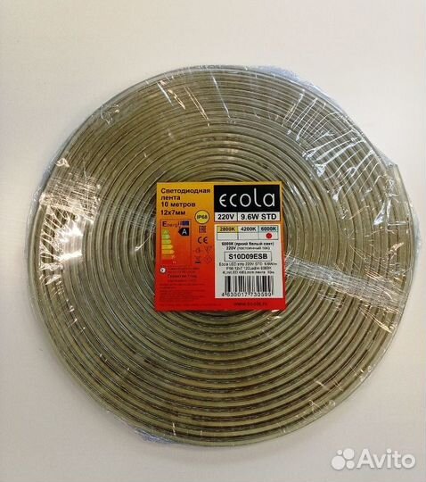 Светодиодная лента Ecola 10м, 220B, 9.6Вт, 6000К