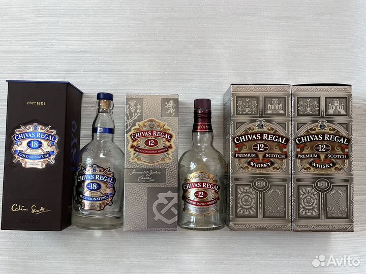 Коробки, бутылки из-под виски Whisky chivas regal