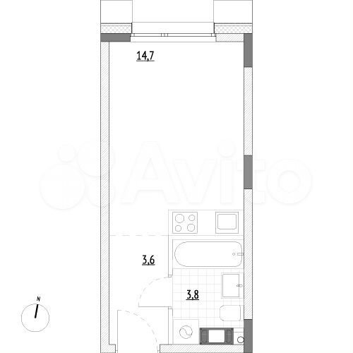 Апартаменты-студия, 22,1 м², 5/7 эт.