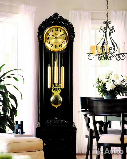 Часы напольные Sinix черные, нат.дерево, мелодия