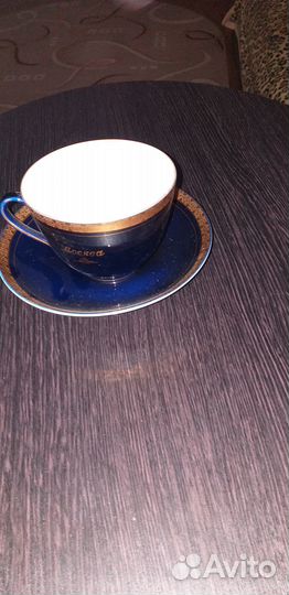 Чашки чайные с блюдцами (кобальт с золотом)