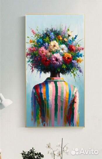 Картина Яркая с цветами вместо головы мужчины