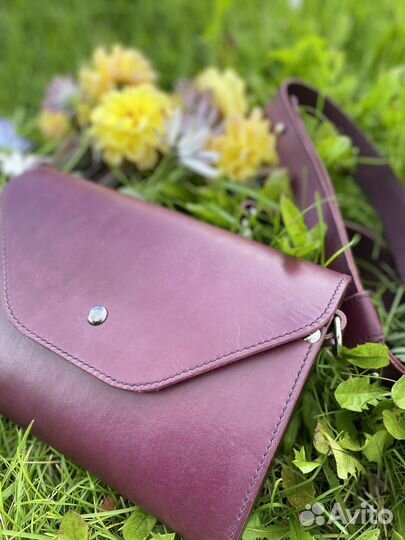 Сумка натуральная кожа с деревянными боковинами