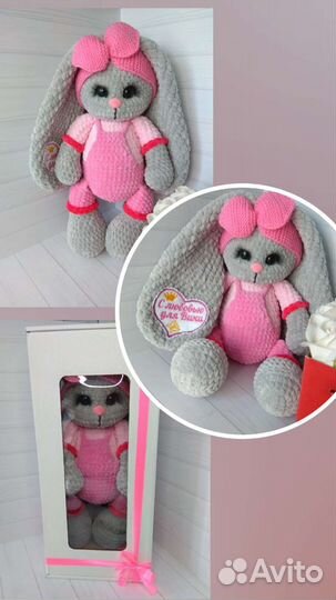 Вязаные игрушки ручной работы зайка