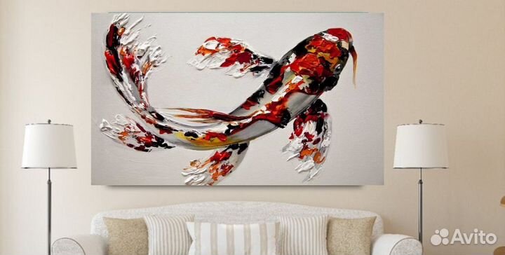 Текстурная картина маслом Кои премиум холст