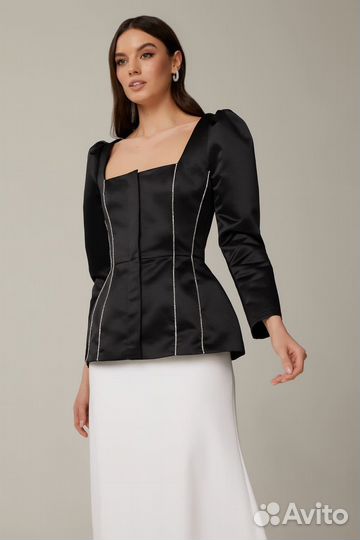 Топ из атласа с декором на рельефах Post Meridiem