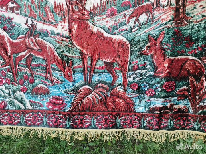 Ковёр плюшевый олени СССР винтаж