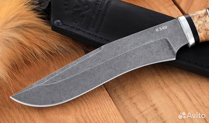 Нож Волк сталь К340 рукоять карельская береза рог