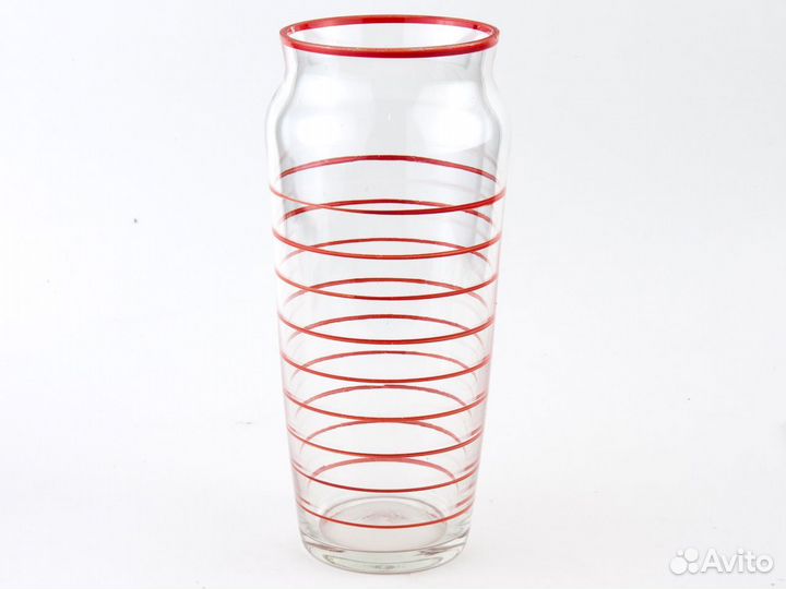 Стеклянная ваза эпоха СССР красные полоски стекло