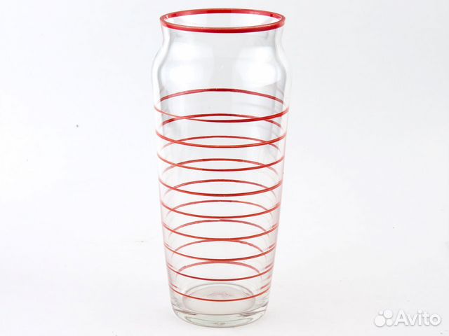 Стеклянная ваза эпоха СССР красные полоски стекло