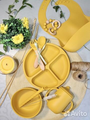 Детская посуда из силикона. Тарелка. Поильник