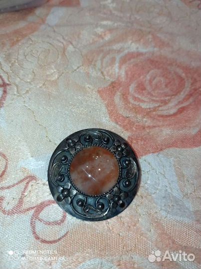 Винтажная брошь, СССР, серебро, сердолик