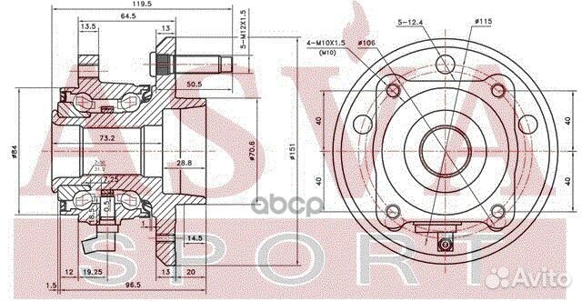 Ступица колеса с abs зад прав лев Asva 517501D000