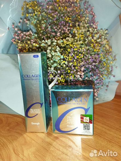 Корейская пудра и тональный крем Collagen