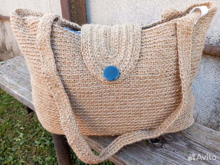 Сумка вязаная из джута, на плечо