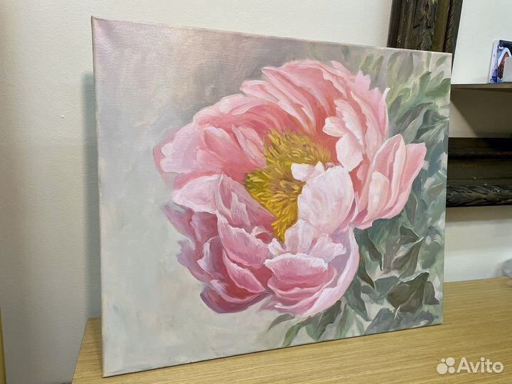 Картина. Живопись маслом пион