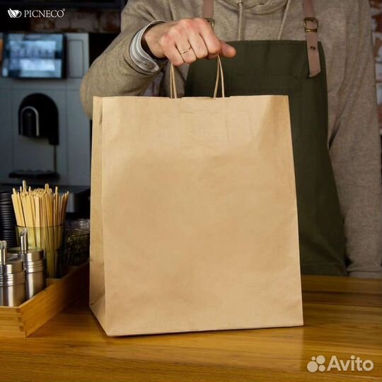 Крафт пакеты с крученой ручкой