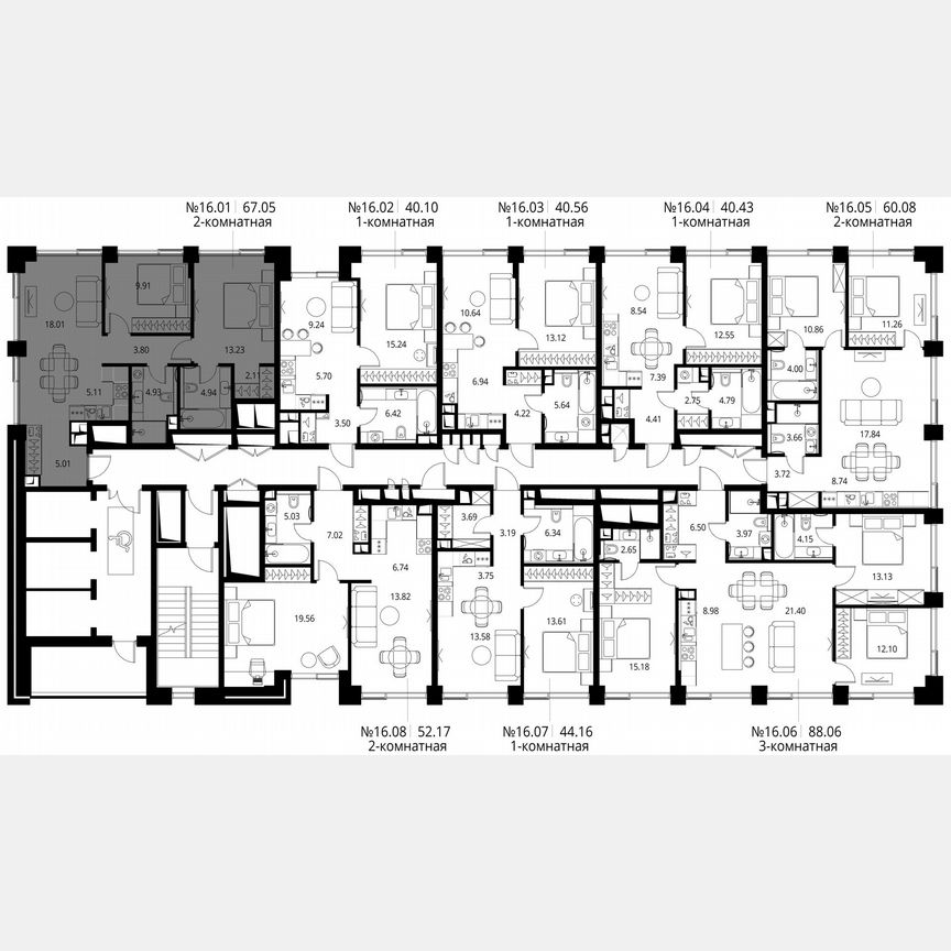 2-к. квартира, 67,1 м², 16/27 эт.