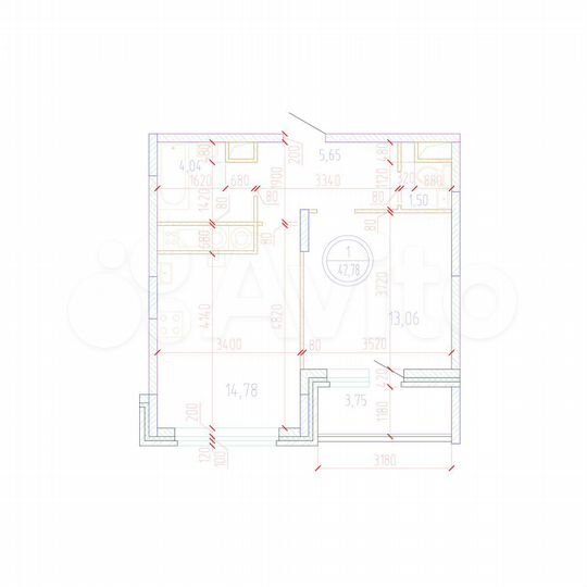 1-к. квартира, 42,8 м², 14/17 эт.