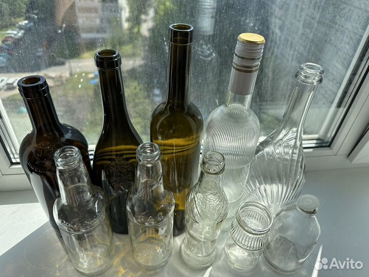 Стеклянные винные бутылки баночки аптечные