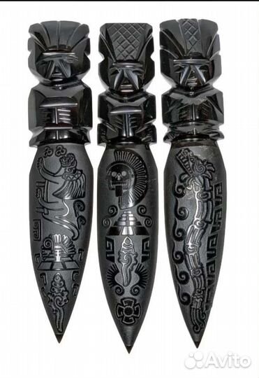 Нож декоративный обсидиан Майя Мексика гравировка