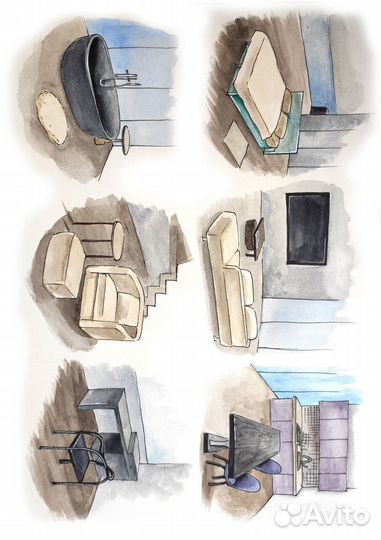 Интерьерные эскизы, скетчи
