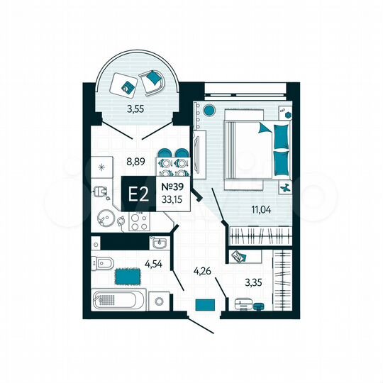 1-к. квартира, 33,2 м², 4/15 эт.