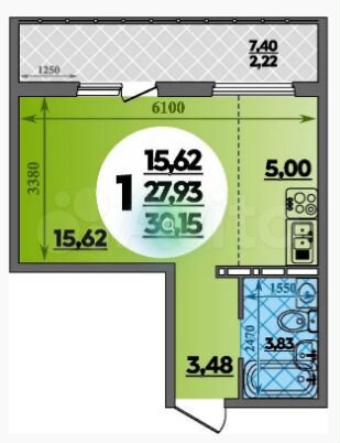 Квартира-студия, 30,2 м², 2/16 эт.