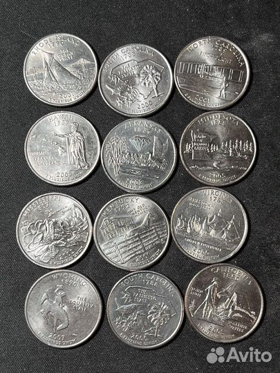 Монеты США памятные номинал 1 и 0.05 и 0.25