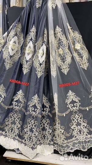 Шторы бархат велюр с вышивкой комплект с тюлем