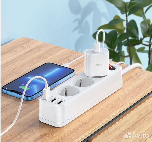 Сетевой фильтр hoco NS2 3 гнезда+3USB 1.8м 4000W