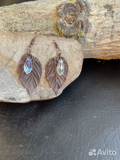 Медные серьги из листьев Малины