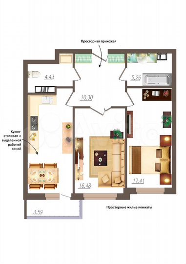 2-к. квартира, 71,4 м², 16/19 эт.