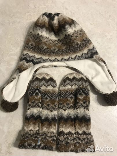 Шерстяные шапка и варежки freya, норковая шапка