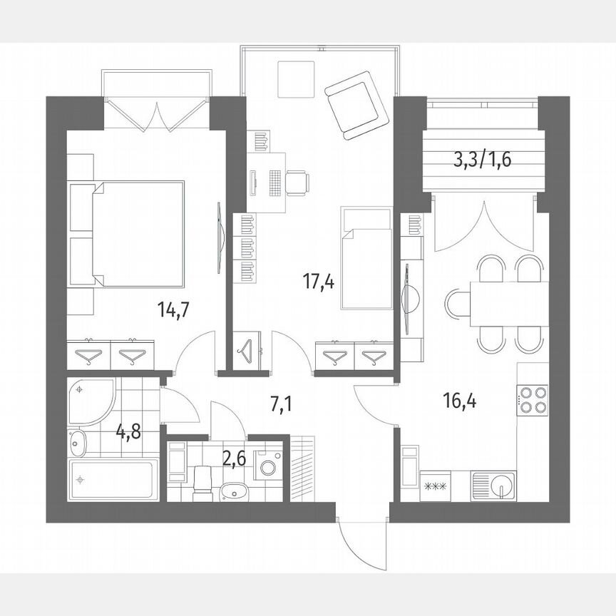 2-к. квартира, 64,7 м², 13/13 эт.