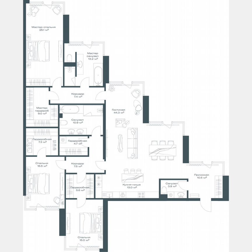 4-к. квартира, 193,9 м², 4/11 эт.